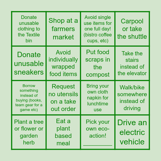 Earth Week Bingo! Bingo Card