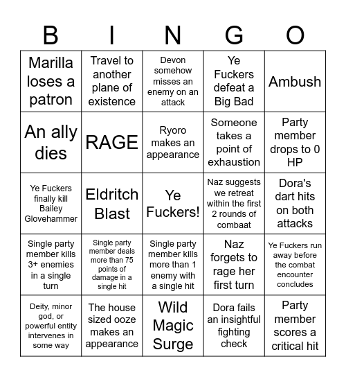 Untitled Bingo Card