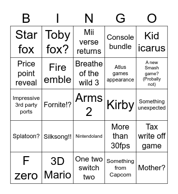 SWITCH 2 Bingo Card