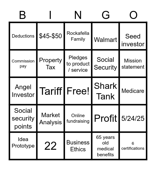 Entrepreneurship BINGO RUSSELL EDITION Bingo Card