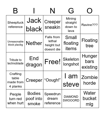 Minecraft Bingo Card