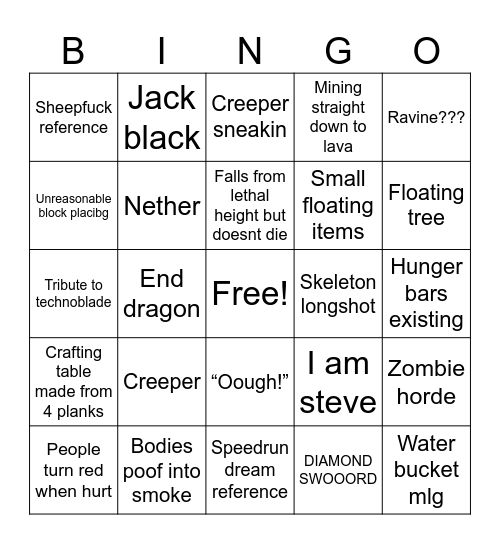 Minecraft Bingo Card