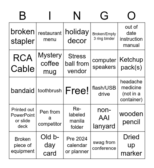 AAI Spring Clean Bingo Card