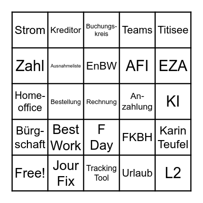 Kreditoren Bingo Card