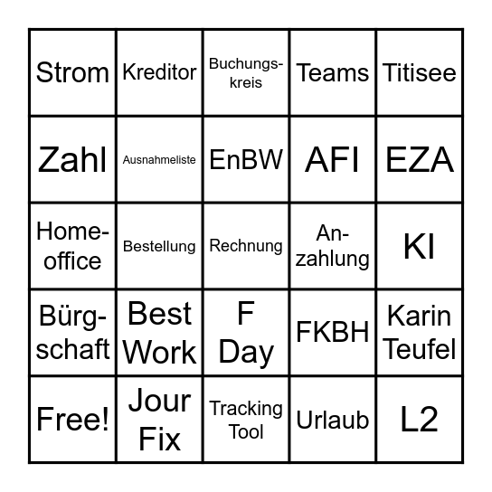 Kreditoren Bingo Card