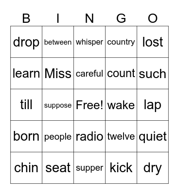 Sight Words Bingo Card