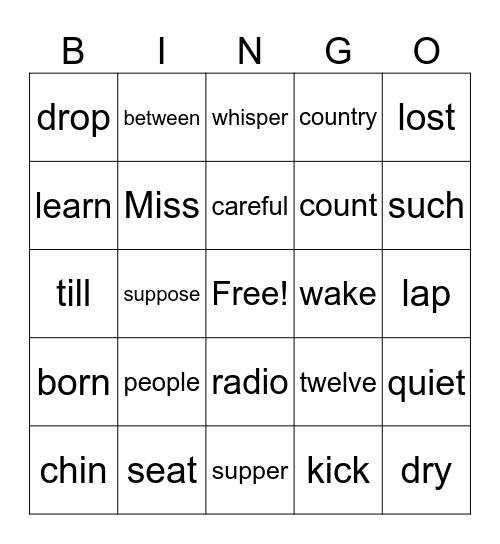 Sight Words Bingo Card