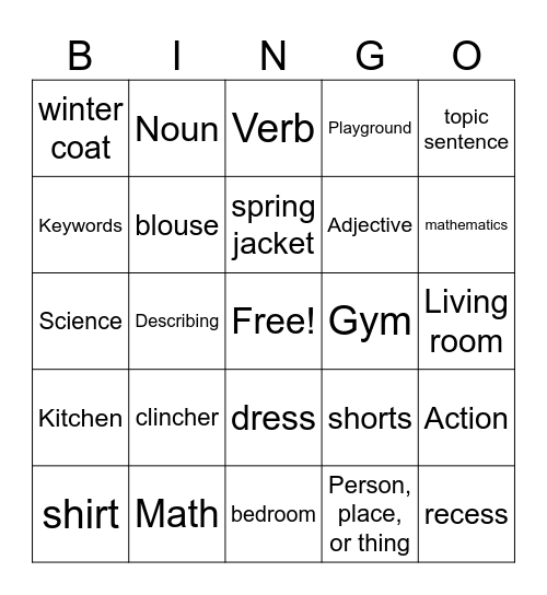 Next Writing Bingo Card