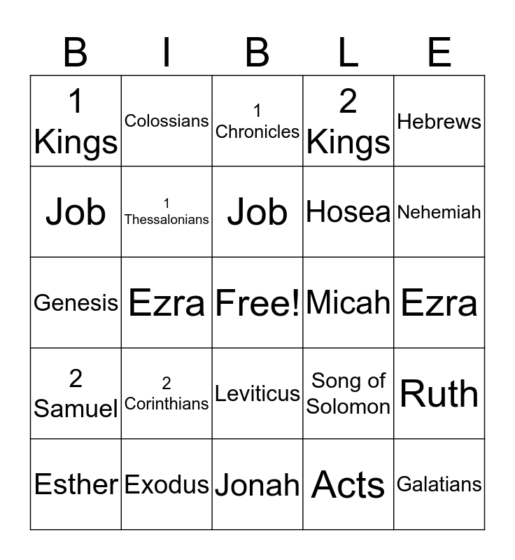 THE BOOKS OF THE BIBLE Bingo Card