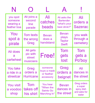 Ali's 40th in The Big Easy Bingo Card