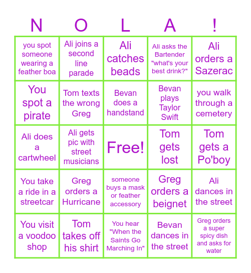 Ali's 40th in The Big Easy Bingo Card