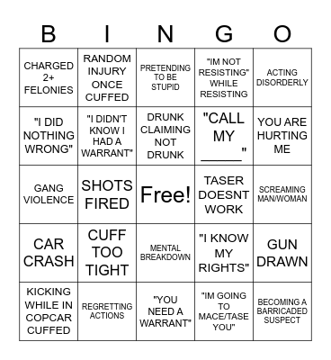 POLICE BODYCAM VIDEOS Bingo Card