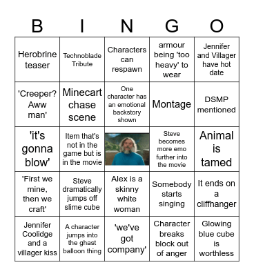Minecraft Movie Bingo Card