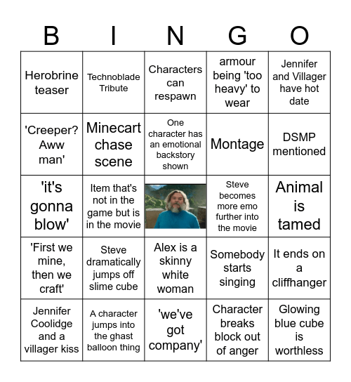 Minecraft Movie Bingo Card
