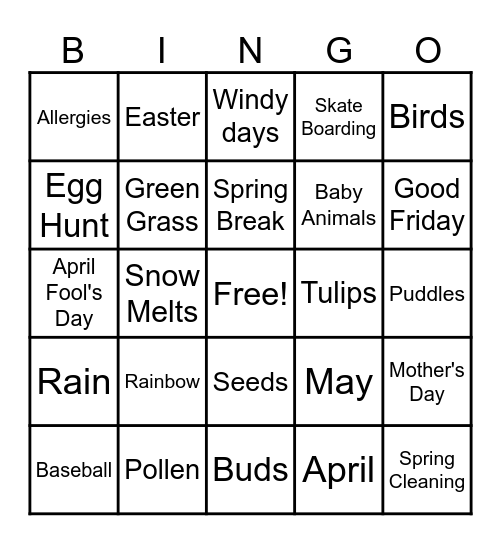 Springtime Bingo Card