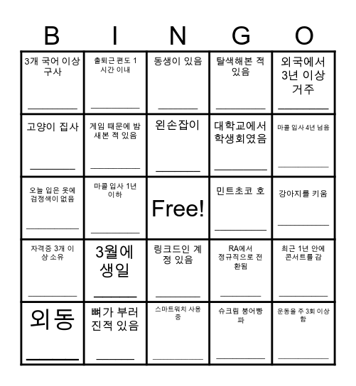 Human Bingo Card