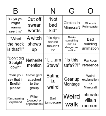 Minecraft bingo Card