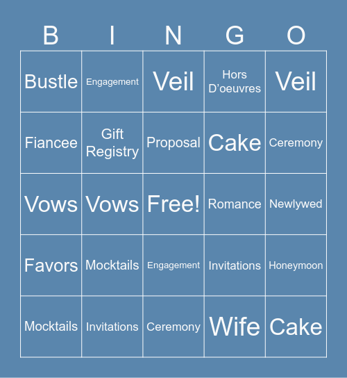 Bridal Shower Bingo Card