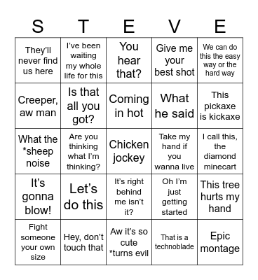 Minecraft Bingo Card