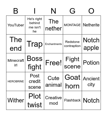 MINECRAFT MOVIE Bingo Card