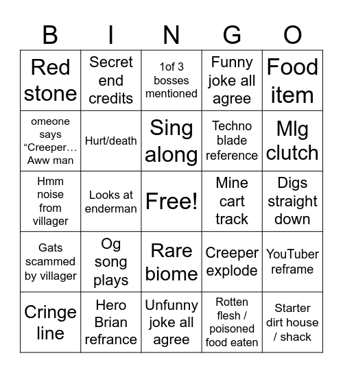 Mc movie board Bingo Card