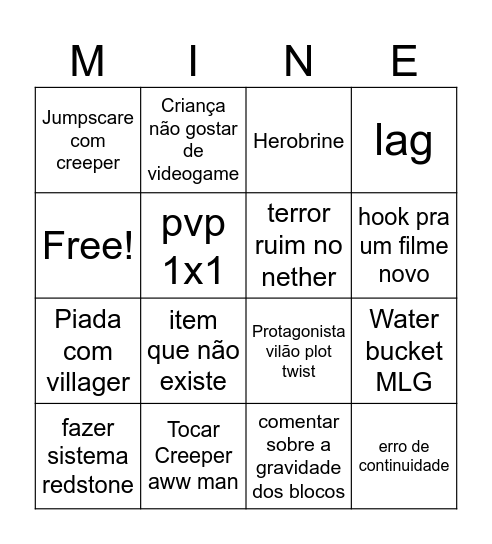 Filme do Minecraft Bingo Card