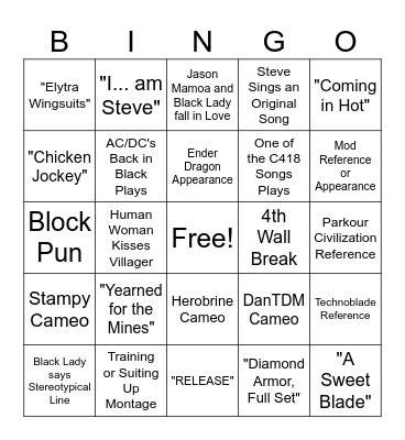 "A Minecraft Movie" BINGO Card