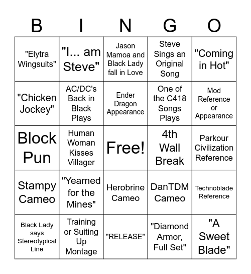 "A Minecraft Movie" BINGO Card
