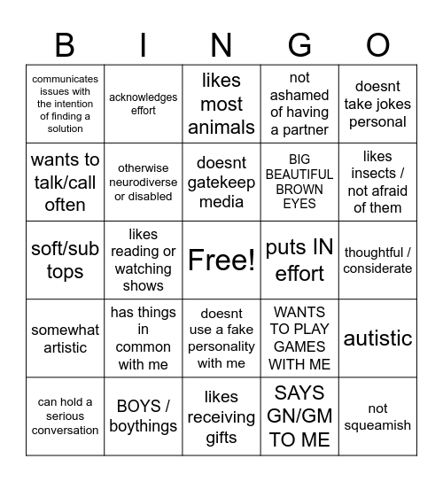 RED TYPE Bingo Card