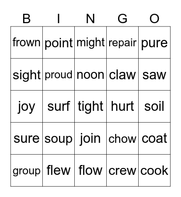 Word Bingo Card
