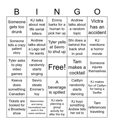 Cabin in the Woods Bingo Card