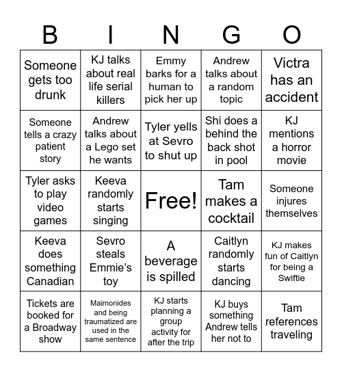 Cabin in the Woods Bingo Card