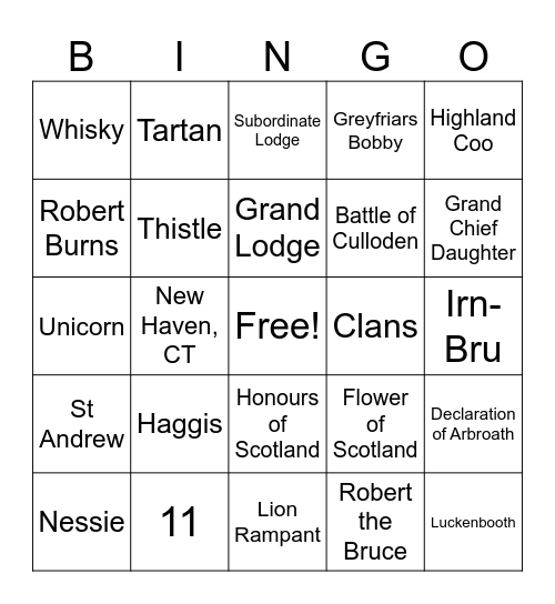 Daughters of Scotia Bingo Card