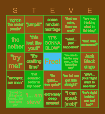 Minecraft Steve Bingo Card