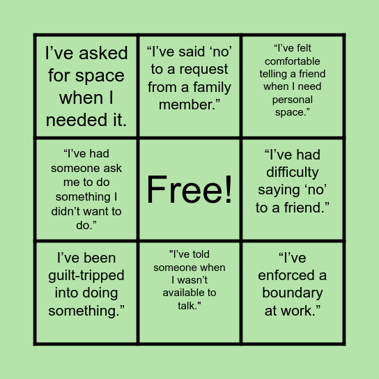 Boundary BINGO Card