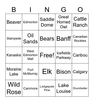 Alberta Bingo Card