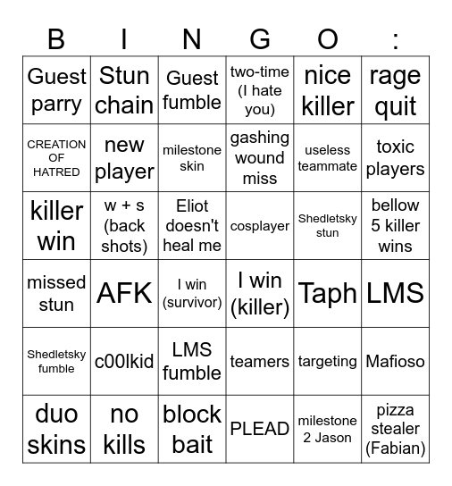 FORSAKEN BINGO Card