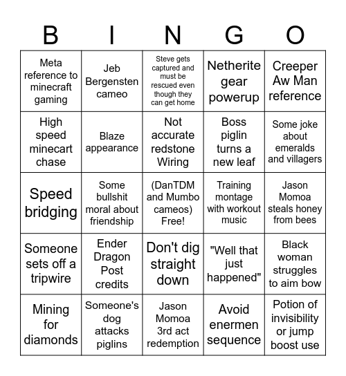 Minecraft Bingo Card