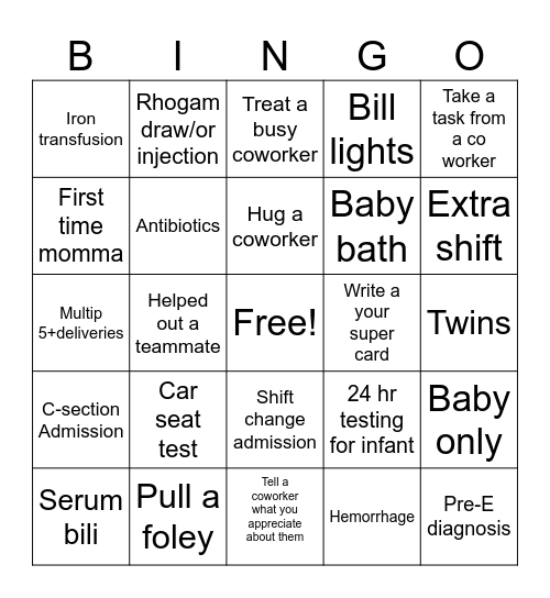 Nurses week BINGO Card