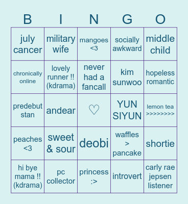 rynn's bingOe Bingo Card