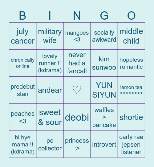 rynn's bingOe Bingo Card