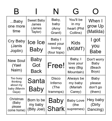 Kat's Baby Shower BINGO Card