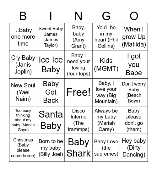 Kat's Baby Shower Bingo Card