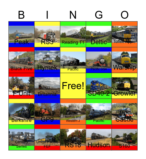 Legendary Locomotives that the Children and I would like to a photograph one day Bingo Card