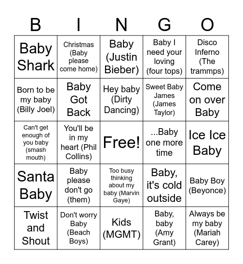 Kat's Baby Shower Bingo Card