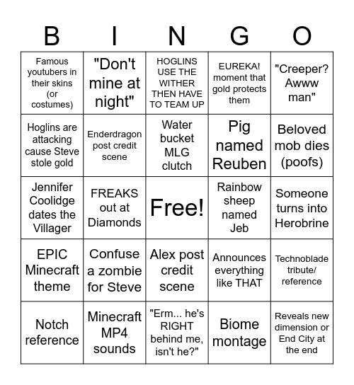 Minecraft Bingo Card