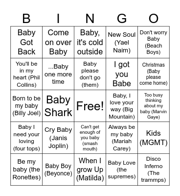 Kat's Baby Shower Bingo Card