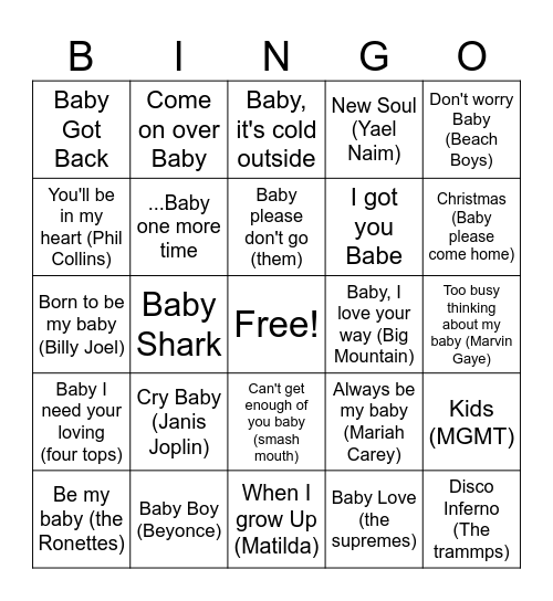 Kat's Baby Shower Bingo Card