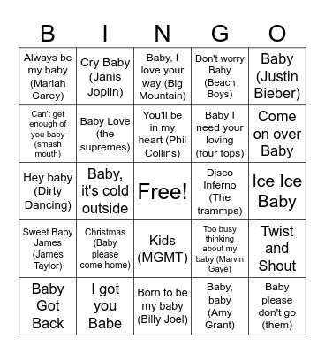 Kat's Baby Shower Bingo Card
