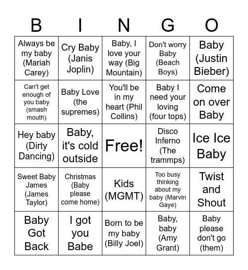 Kat's Baby Shower Bingo Card